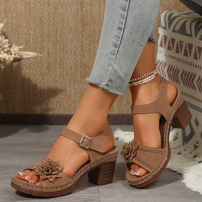 Women's Flowers Chunky Heel Sandals Summer Plus Size Platform Shoes