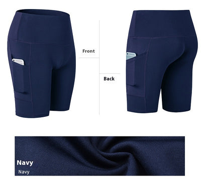 Women's High Waist Yoga Shorts Diagonal Pocket Running Training Quick-drying Tights Stretch Fitness