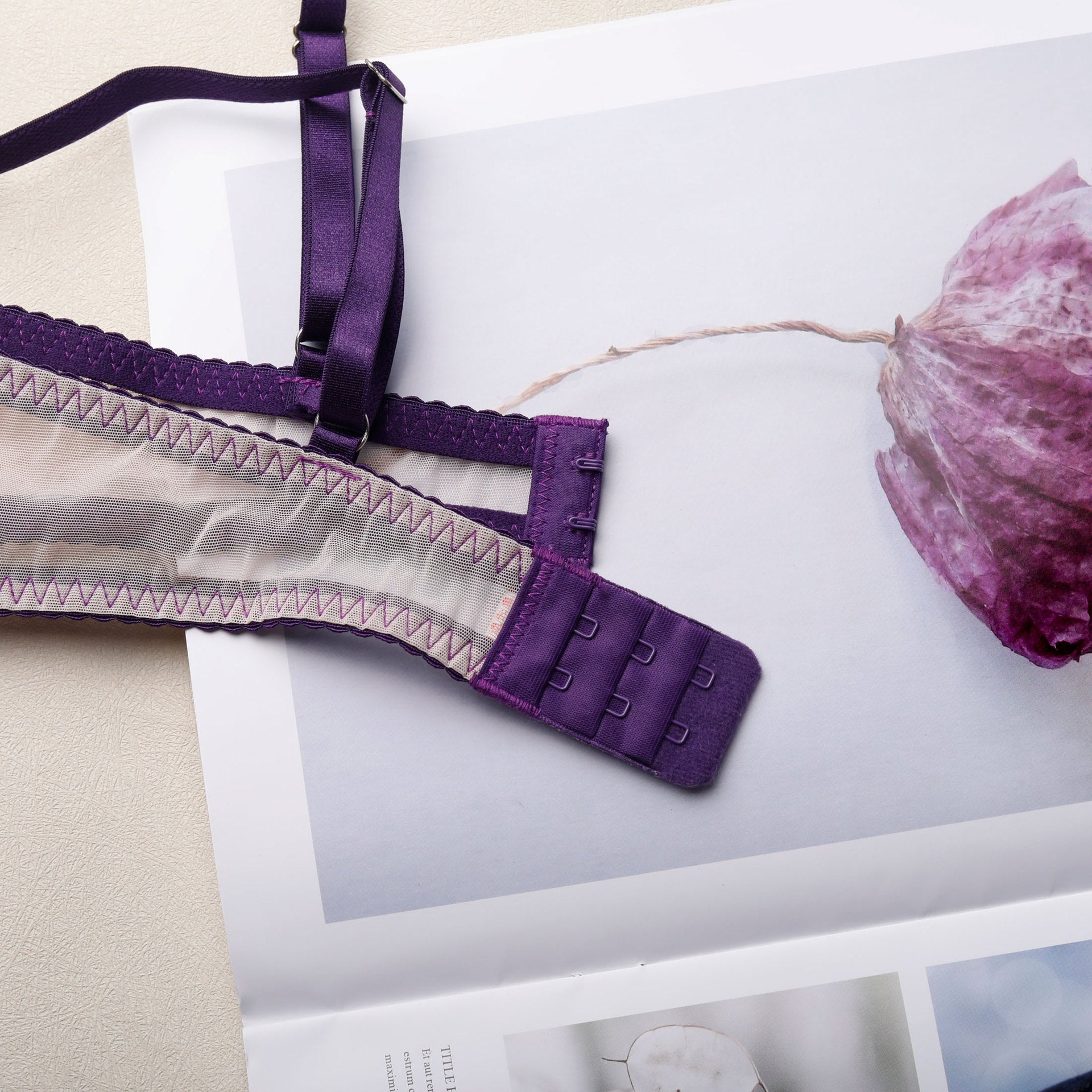 Purple Patchwork Sheer Lace Lingerie Set
