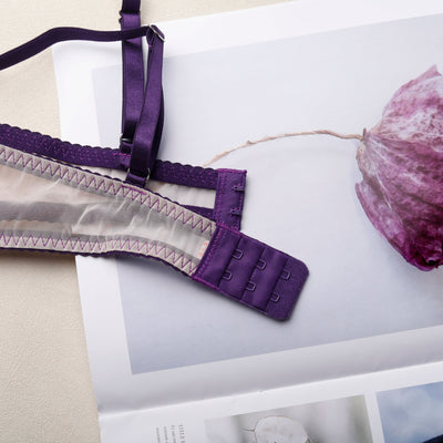 Purple Patchwork Sheer Lace Lingerie Set