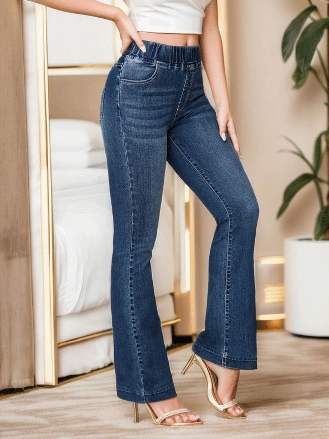 Women's High Stretch Jeans Slim Fit Hip Raise Bootcut Trousers