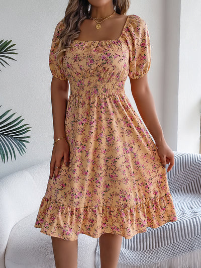 Floral Print Square Collar Dress Summer Fashion Ruffles Dresses Women's Clothing