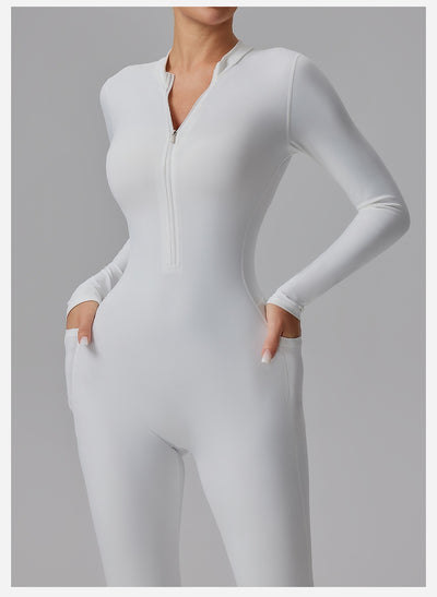 Slim-fit Bare-feel Long-sleeve Yoga Jumpsuit With A Zipper