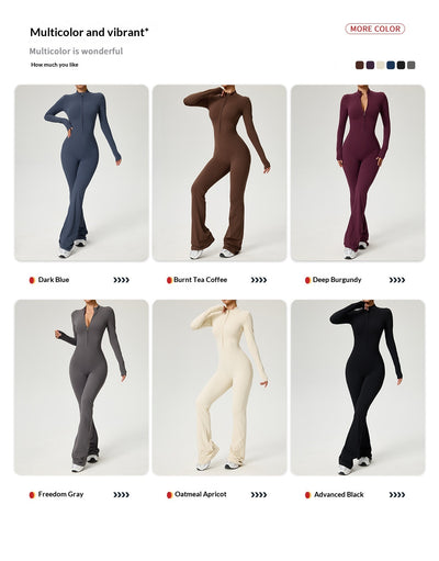 Zip-up Long-sleeve Yoga Bodysuit Fitness And Workout One-piece