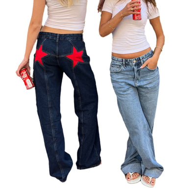 Jeans Color Contrast Patchwork Casual