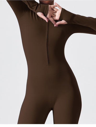 Long Sleeve Outdoor Sports Jumpsuit Workout Clothes Zipper Training Skinny Hip Raise Yoga Clothes