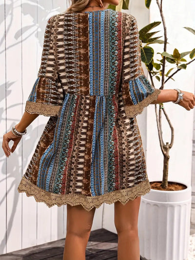 Bohemian Style V-neck Printed Dress Fashion Casual Loose Beach Dresses For Women