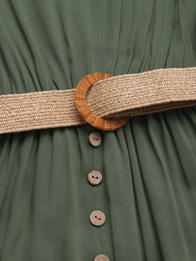 Summer Round-neck Sleeveless Split Dress With Button Design Fashion Solid Beach Long Dresses For Women Clothing