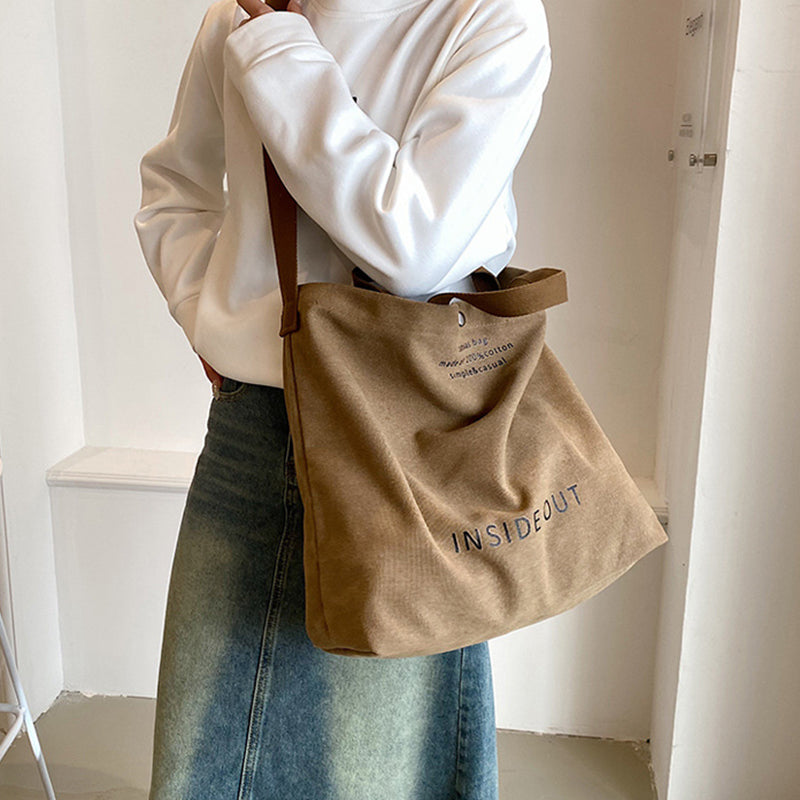Large-capacity Canvas Bags Women Casual Fashion Totes Alphabet Print Shoulder Bag With Adjustable Strap Retro Handbag For Shopping