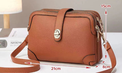 Multi-layer Lychee Pattern Simple Texture Soft Leather Western Style Multi-functional Shoulder Crossbody Small Square Bag