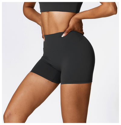 Brushed Tight Yoga Shorts Women's High Waist Belly Contracting Fitness Pants