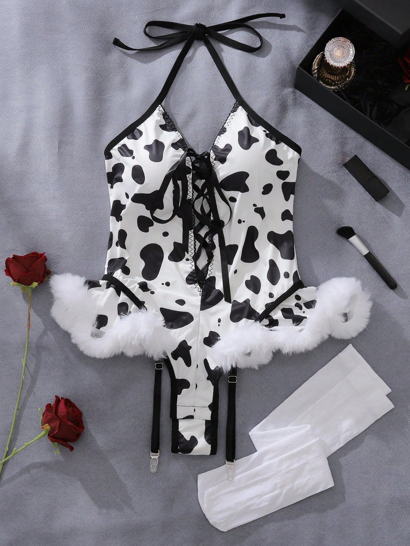Cow-Motif Holiday Cosplay 3-Piece Lingerie Set For Flirty Seduction