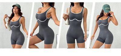 Elastic Contrast Color Yoga Jumpsuit Tight