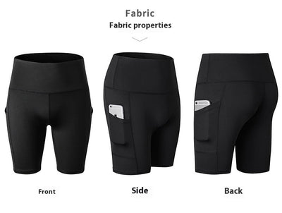 Women's High Waist Yoga Shorts Diagonal Pocket Running Training Quick-drying Tights Stretch Fitness
