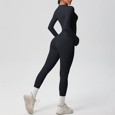 Double-sided Sanding Pure Color Tight Training Long Sleeve Yoga Clothes Suit