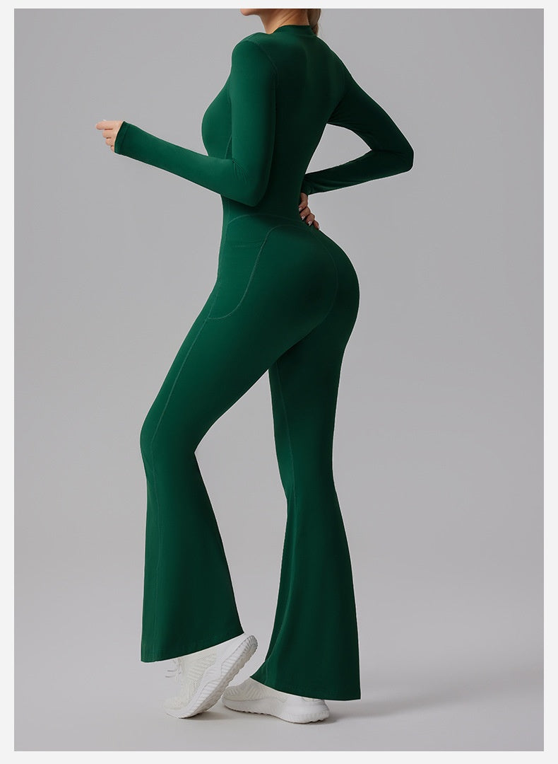 Slim-fit Bare-feel Long-sleeve Yoga Jumpsuit With A Zipper