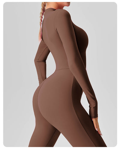 Women's Solid Color Casual Half Long-sleeve Zipper Jumpsuit