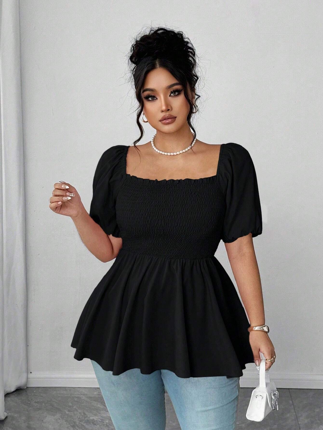 New Stylish Pleated Womens Blouse In Plus Sizes