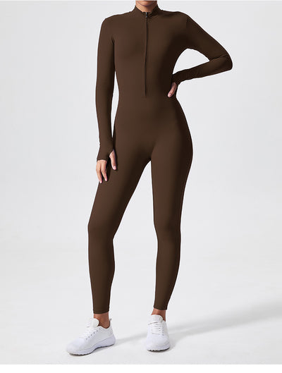 Long Sleeve Outdoor Sports Jumpsuit Workout Clothes Zipper Training Skinny Hip Raise Yoga Clothes