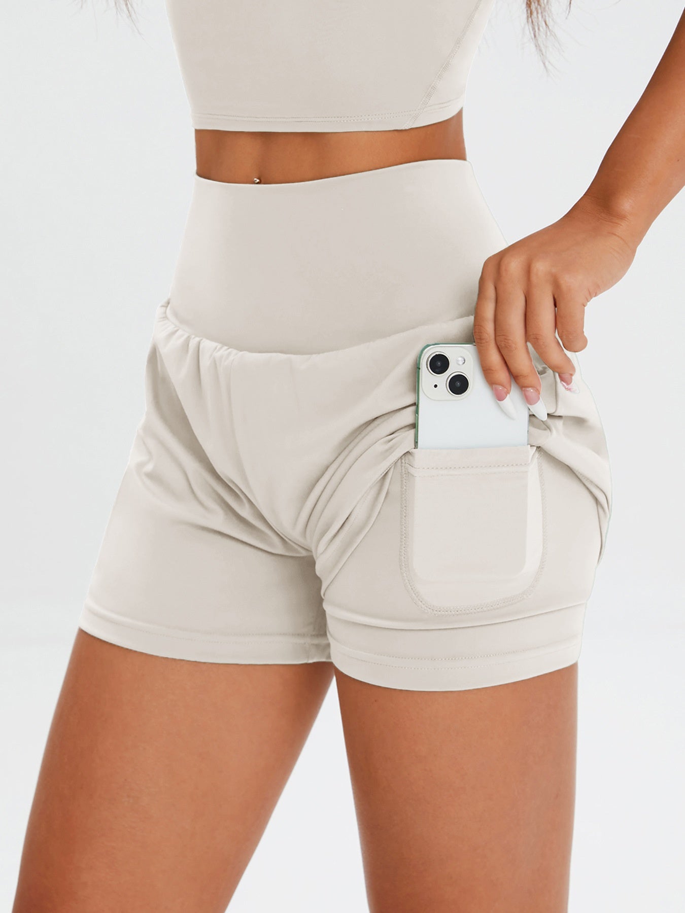 European And American Fitness Simple Casual Pants High Waist Pocket Anti-exposure Bottoming Yoga Shorts