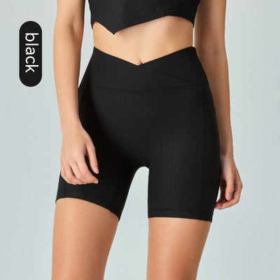 Rib Yoga Shorts For Women Peach Hip Raise