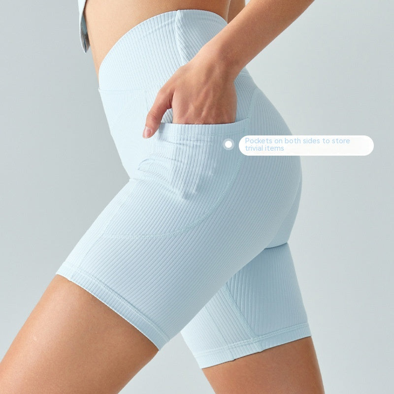 Rib Yoga Shorts For Women Peach Hip Raise