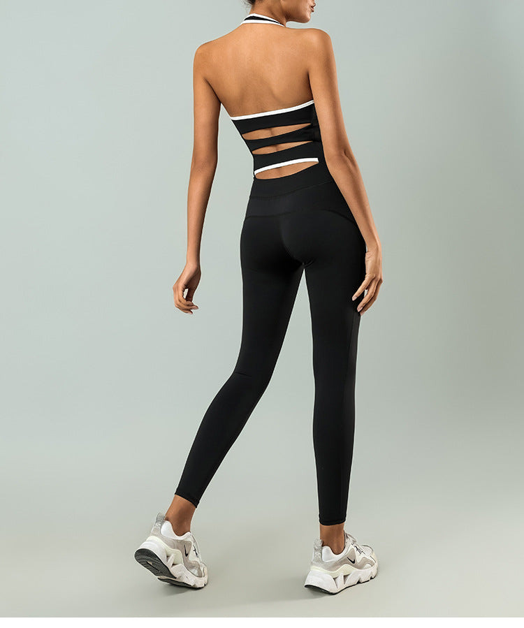 Color Matching Halter Quick-drying With Chest Pad Yoga Beauty Back Jumpsuit