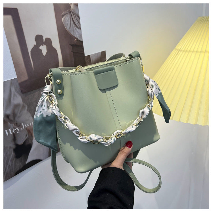 Simple Handbags Women's Shouder Bucket Bags Chain Fashion Textured Messenger Bag