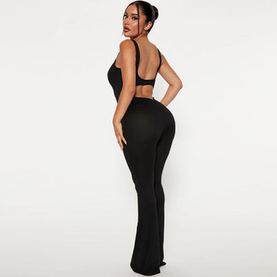 Women's Solid Color Slim Fit Backless Sleeveless Shoulder Strap Jumpsuit