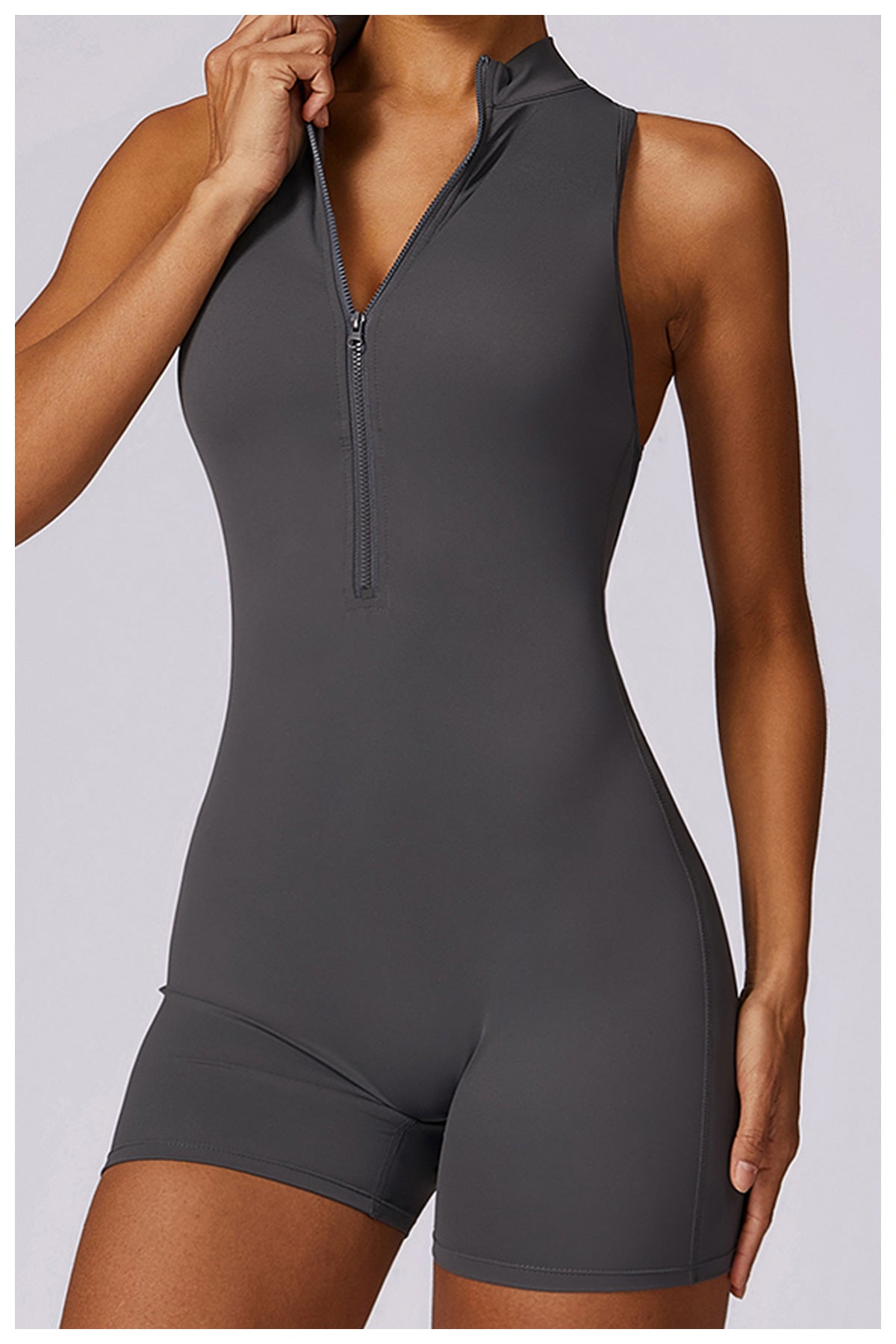 Fitness Yoga Jumpsuit With Zipper Summer Backless Shorts Jumpsuit Bodysuit For Women Clothing