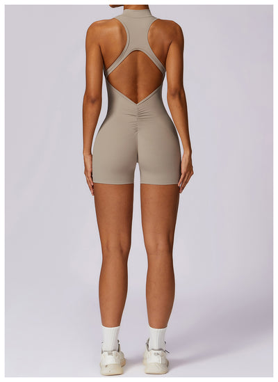 Fitness Yoga Jumpsuit With Zipper Summer Backless Shorts Jumpsuit Bodysuit For Women Clothing