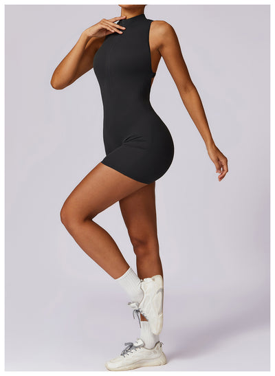 Fitness Yoga Jumpsuit With Zipper Summer Backless Shorts Jumpsuit Bodysuit For Women Clothing