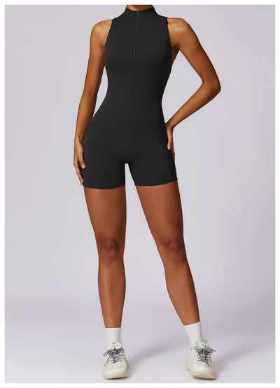 Fitness Yoga Jumpsuit With Zipper Summer Backless Shorts Jumpsuit Bodysuit For Women Clothing