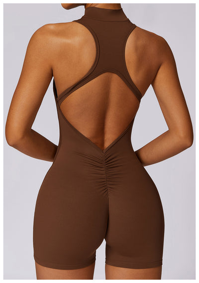 Fitness Yoga Jumpsuit With Zipper Summer Backless Shorts Jumpsuit Bodysuit For Women Clothing