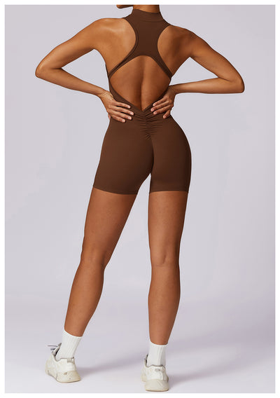 Fitness Yoga Jumpsuit With Zipper Summer Backless Shorts Jumpsuit Bodysuit For Women Clothing