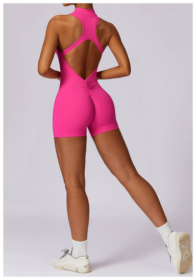 Fitness Yoga Jumpsuit With Zipper Summer Backless Shorts Jumpsuit Bodysuit For Women Clothing