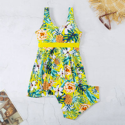Women's V-neck Printed Split Bikini Swimsuit