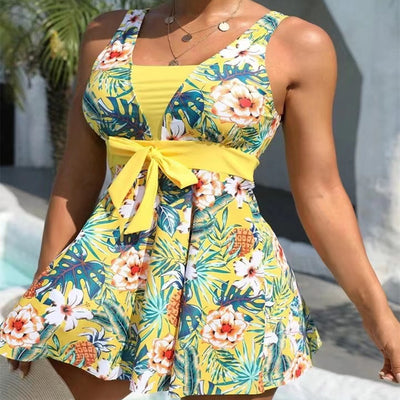 Women's V-neck Printed Split Bikini Swimsuit