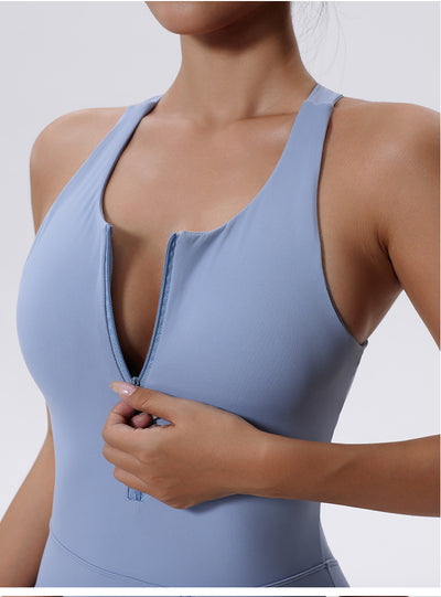 Women's Summer Yoga Zipper Backless Jumpsuit