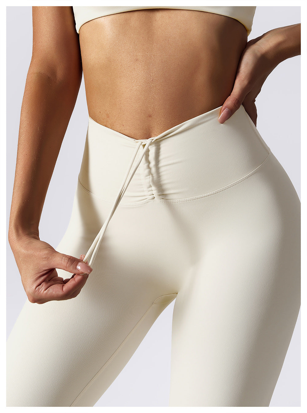 European And American Drawstring Belly Contracting Nude Feel High Waist Yoga Pants