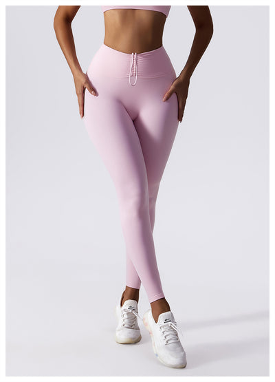 European And American Drawstring Belly Contracting Nude Feel High Waist Yoga Pants