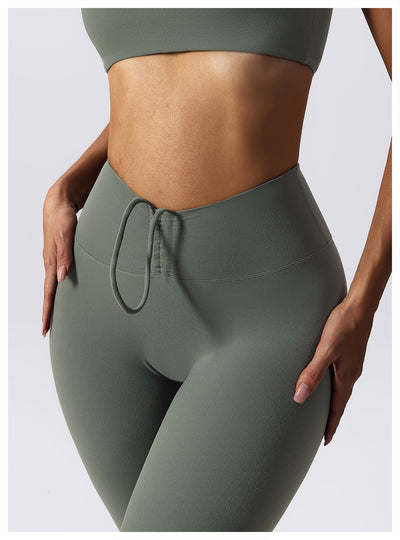 European And American Drawstring Belly Contracting Nude Feel High Waist Yoga Pants