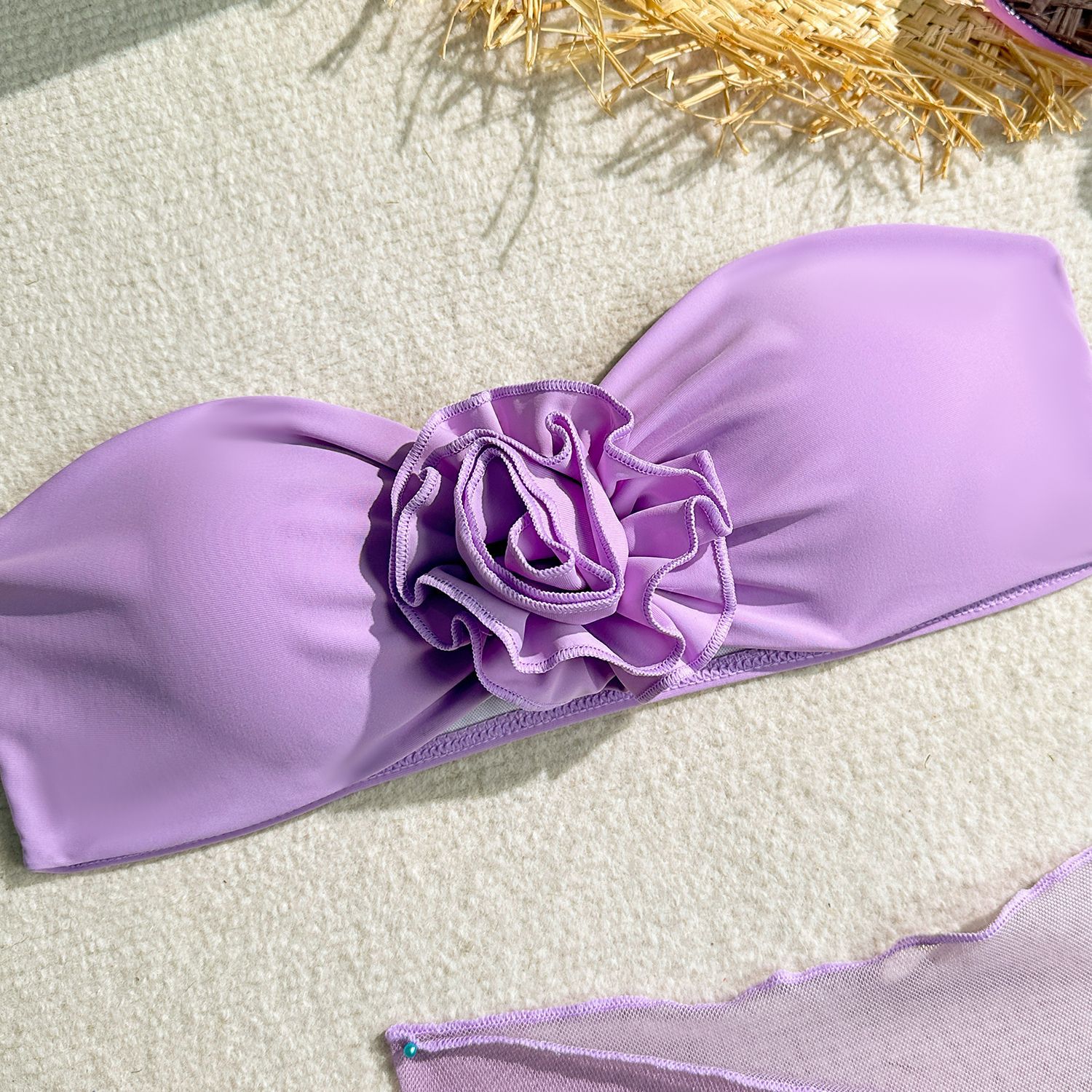 Women's Tube Top With Three-dimensional Big Flower Tied Swimsuit