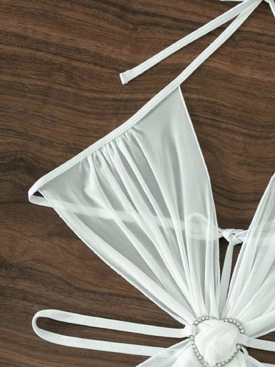 3pcs Halter Neck Bikini Beach Summer Solid Color Split Swimsuit Womens Clothing