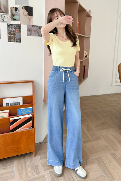 New Arrival Summer Thin Stretch Straight Elastic Denim Jeans In Lyocell Tencel