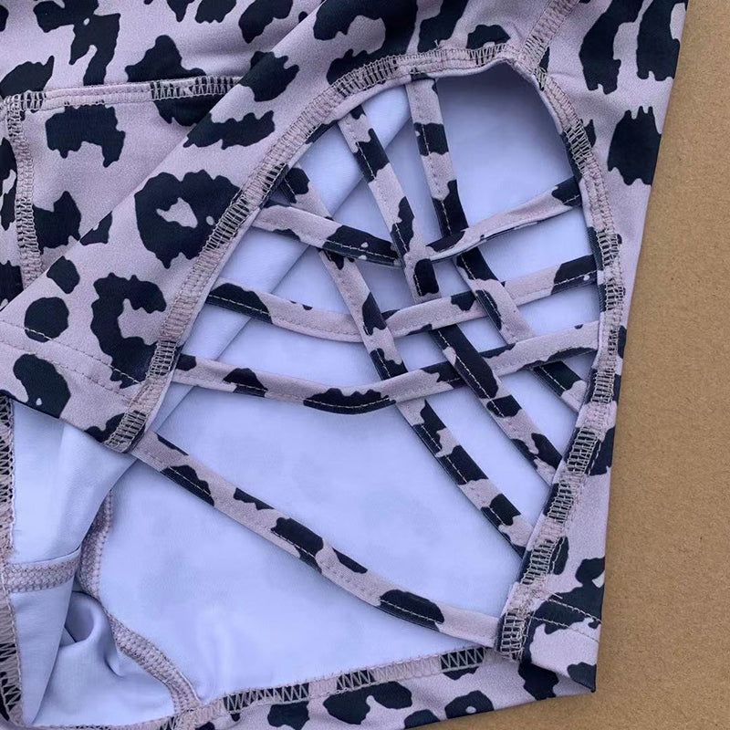 Camouflage Leopard Print Yoga Pants For Women High Waist Tight Shorts With Side Hollow Design Sexy Fitness Pole Dancing Sports Shorts