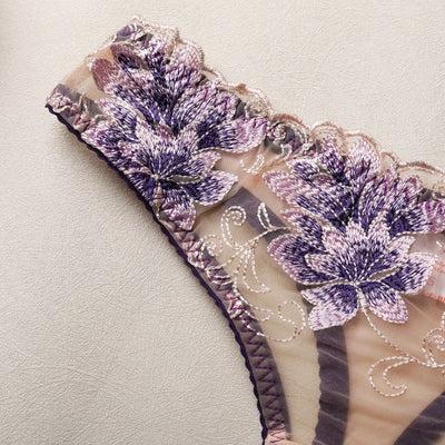 Purple Patchwork Sheer Lace Lingerie Set