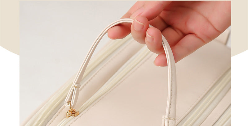 Three-layer Double Zipper U-shaped Design Cosmetic Bag Fashion High Capacity Make Up Bags Portable Pu Leather Storage Bag For Skin Care Products