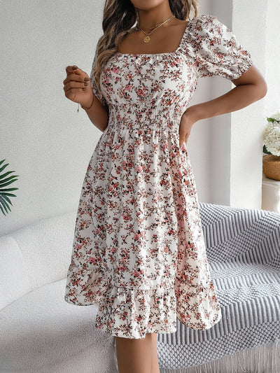 Floral Print Square Collar Dress Summer Fashion Ruffles Dresses Women's Clothing