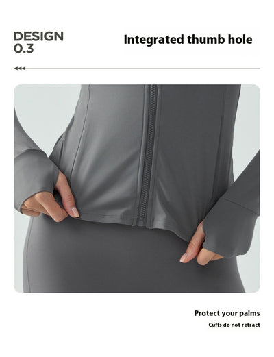 Autumn And Winter Nude Feel Slim Fit Slimming Zipper Yoga Clothes Long Sleeve Outdoor Workout Top